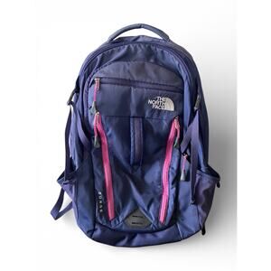 The North Face Surge Navy Blue & Pink Multi Compartment Commuter Laptop Backpack